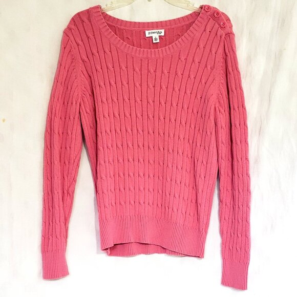 St. John's Bay Sweaters - St. Johns Bay Crewneck Cable knit Pink Sweater Size L